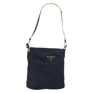PRADA Shoulder Bag Nylon Navy Gold Auth 143666